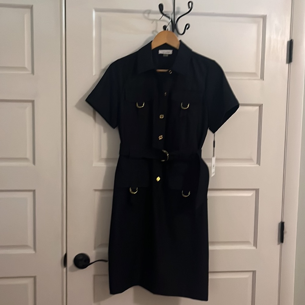 Navy Calvin Klein Professional Shirtdress with Metal Accents Size 10